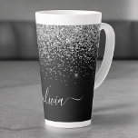 Silver Black Glitter Script Monogram Girly Name Latte Mug<br><div class="desc">Black and Silver Faux Foil Metallic Sparkle Glitter Script Monogram Name Latte Coffee Cup Mug. This makes the perfect sweet 16 birthday,  wedding,  bridal shower,  anniversary,  baby shower or bachelorette party gift for someone that loves glam luxury and chic styles.</div>