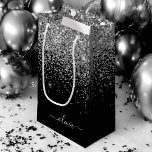 Silver Black Glitter Script Monogram Girly Name Small Gift Bag<br><div class="desc">Black and Silver Glitter Script Monogram Name Gift Bag. This makes the perfect sweet 16 birthday,  wedding,  bridal shower,  anniversary,  baby shower or bachelorette party gift bag for someone that loves glam luxury and chic styles.</div>