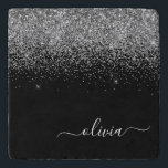 Silver Black Glitter Script Monogram Girly Name Trivet<br><div class="desc">Black and Silver Sparkle Glitter Script Monogram Name Stone Trivet. This makes the perfect graduation,  birthday,  wedding,  bridal shower,  anniversary,  baby shower or bachelorette party gift for someone that loves glam luxury and chic styles.</div>