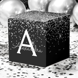 Silver Black Glitter & Sparkle Monogram Favor Box