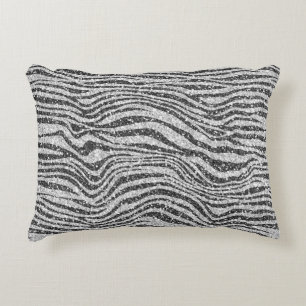 Silver Black Glitz Zebra Glitter           Accent Pillow