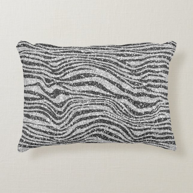 Silver Black Glitz Zebra Glitter           Accent Pillow (Front)