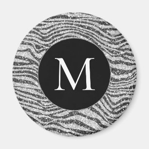 Silver Black Glitz Zebra Glitter Monogram      Magnet