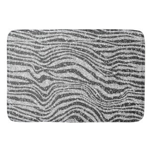 Silver Black Glitzy Zebra Print Glitter      Bath Mat