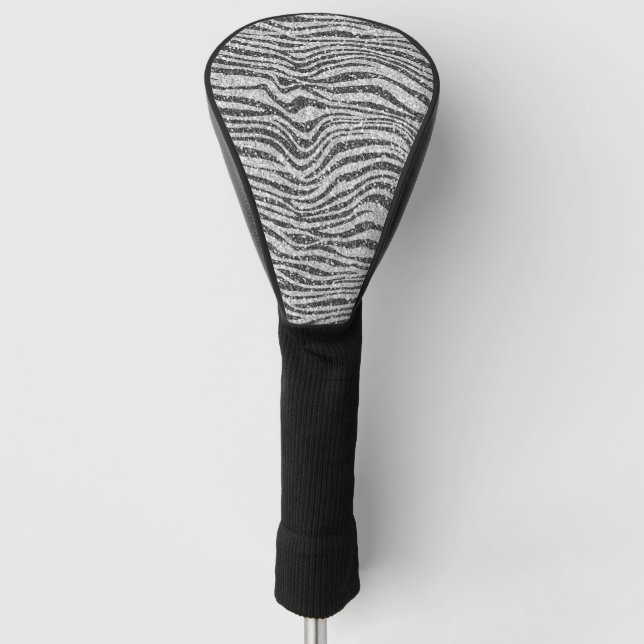 Silver Black Glitzy Zebra Print Glitter        Golf Head Cover (Front)