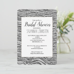 Silver Black Glitzy Zebra Print Glitter  Invitation