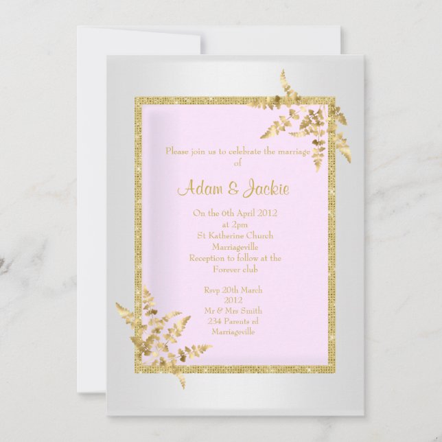 Silver black gold leaf ELEGANT CLASSY WEDDING Invitation (Front)