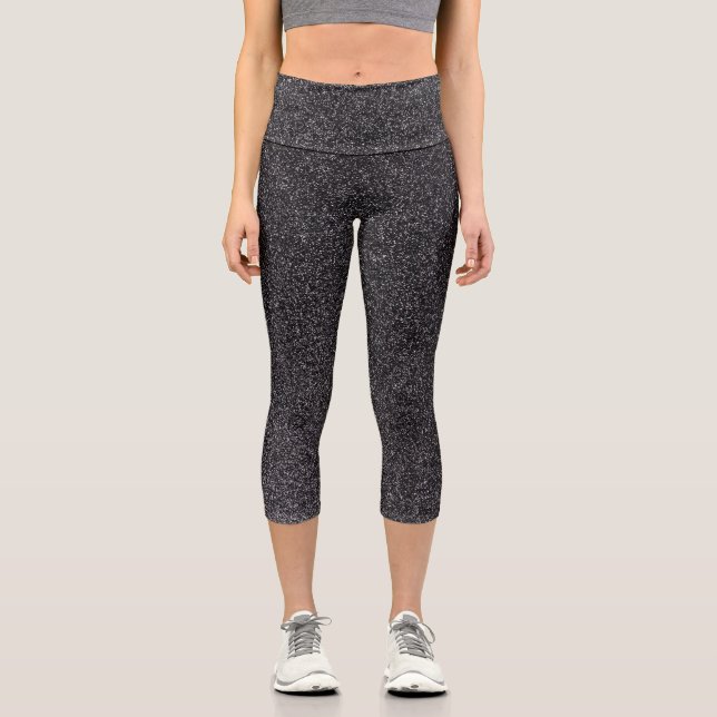 Silver-Black Gradient Glitters Capri Leggings (Front)