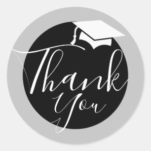 Silver Black Graduation Cap   Graduation Thank You Classic Round Sticker