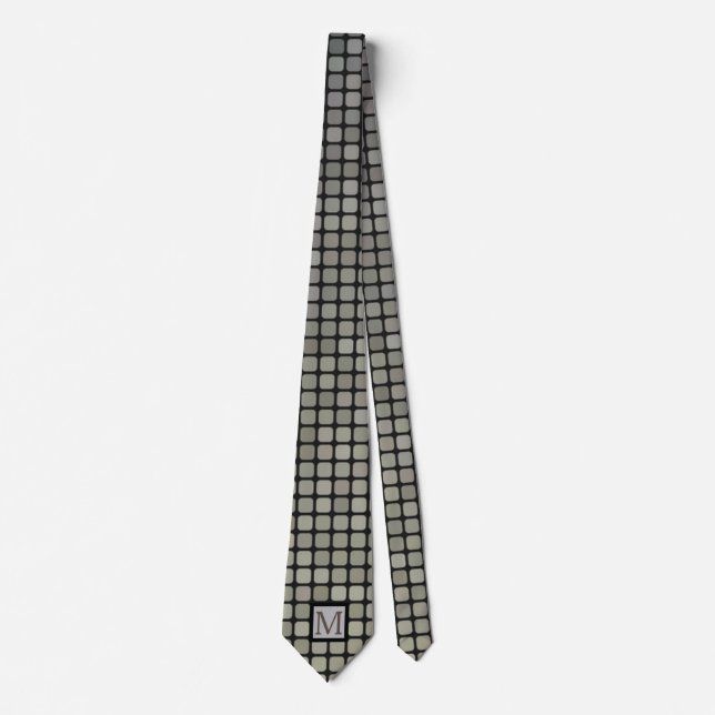 Silver Black & Grey Squares Monogram Tie (Front)