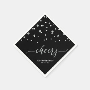 Silver Black Hexagon Confetti Cheers Custom Party Napkin