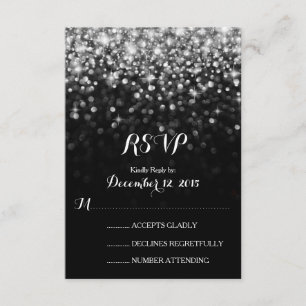 Silver Black Hollywood Glitz Glam Wedding RSVP Card