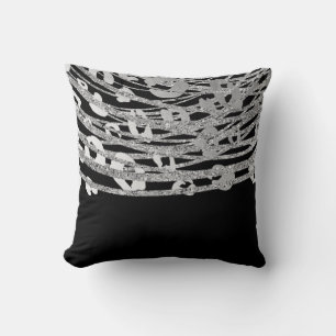 Silver & Black Leopard Cheetah Print Pattern Glam Throw Pillow