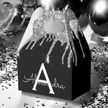 Silver Black Luxury Glitter Glam Monogram Name Favor Box<br><div class="desc">Silver and Black Sparkle Glitter Monogram Name and Initial Paper Party Gift Box. This makes the perfect sweet 16 birthday,  wedding,  bridal shower,  anniversary,  baby shower or bachelorette party gift for someone that loves glam luxury and chic styles.</div>