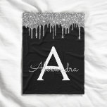Silver Black Luxury Glitter Glam Monogram Name Fleece Blanket<br><div class="desc">Silver and Black Sparkle Glitter Monogram Name and Initial Fleece Blanket. This makes the perfect sweet 16 birthday,  wedding,  bridal shower,  anniversary,  baby shower or bachelorette party gift for someone that loves glam luxury and chic styles.</div>