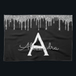 Silver Black Luxury Glitter Glam Monogram Name Kitchen Towel<br><div class="desc">Silver and Black Sparkle Glitter Monogram Name and Initial Kitchen Towel. This makes the perfect sweet 16 birthday,  wedding,  bridal shower,  anniversary,  baby shower or bachelorette party gift for someone that loves glam luxury and chic styles.</div>