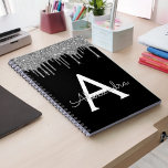 Silver Black Luxury Glitter Glam Monogram Name Notebook<br><div class="desc">Silver and Black Sparkle Glitter Monogram Name and Initial Spiral Notebook. This makes the perfect sweet 16 birthday,  wedding,  bridal shower,  anniversary,  baby shower or bachelorette party gift for someone that loves glam luxury and chic styles.</div>