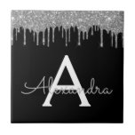 Silver Black Luxury Glitter Glam Monogram Name Tile<br><div class="desc">Silver and Black Sparkle Glitter Monogram Name and Initial Ceramic Tiles. This makes the perfect sweet 16 birthday,  wedding,  bridal shower,  anniversary,  baby shower or bachelorette party gift for someone that loves glam luxury and chic styles.</div>