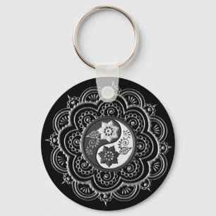 Silver & Black Mandala Keychain