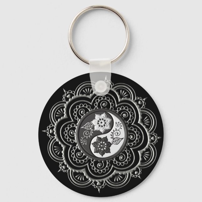 Silver & Black Mandala Keychain (Front)