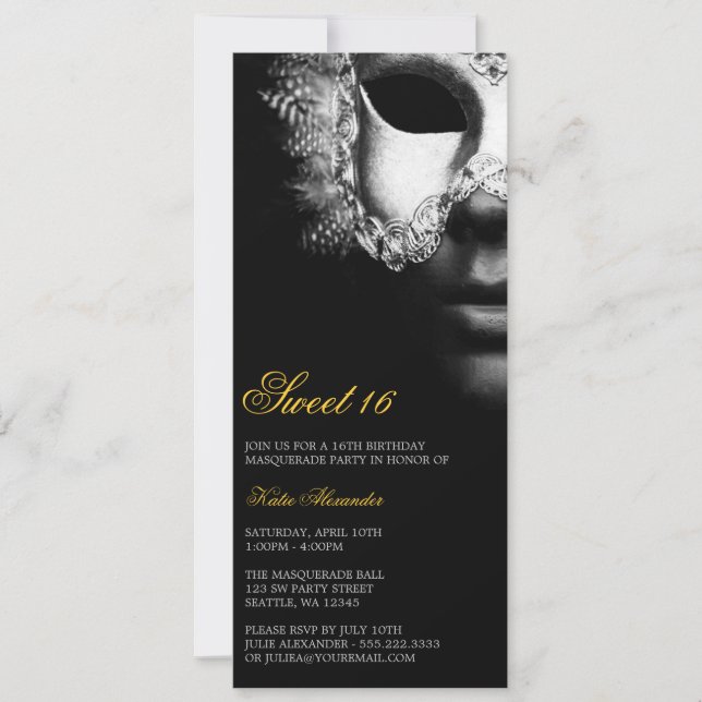 Silver Black Masquerade Sweet 16 Invitations d'ann (Devant)