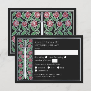 Silver Black Medieval Floral Sword Wedding RSVP Card