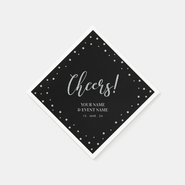 Silver & Black Modern Cheers Birthday Party Napkin (Corner)