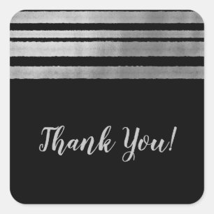 Silver & Black Modern Chic Elegant Wedding Square Sticker