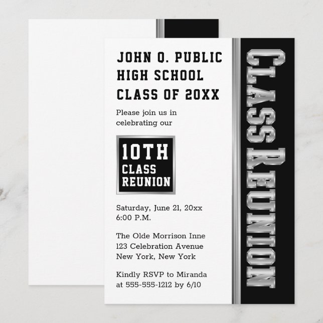 Silver | Black Modern Class Reunion Party Invitation (Front/Back)