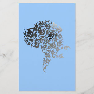 Silver Black modern floral Great Dane illustration Stationery