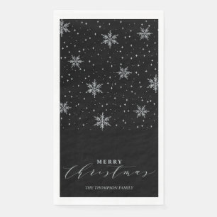Silver & Black Modern Merry Christmas Party Napkin