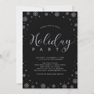 Silver & Black   Modern Snowflakes Holiday Party Invitation