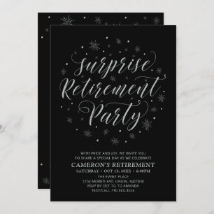Silver & Black   Modern Surprise Retirement Party Invitation