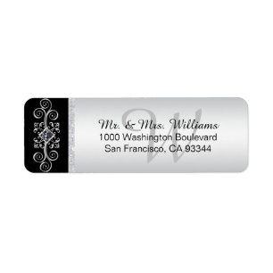 Silver Black Monogram Envelope Return Address