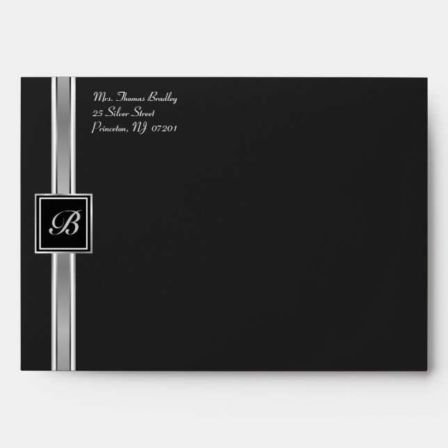 Silver & Black Monogram Invitation Envelopes (Front)