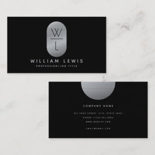 Silver & Black Monogram Modern Minimalist Business Card