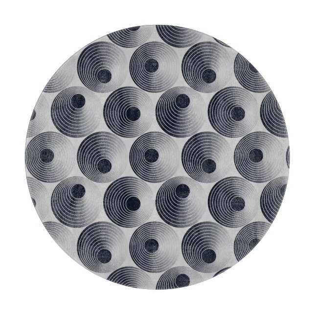 Silver-black mosaic: concentric rings texture. cutting board (Front)