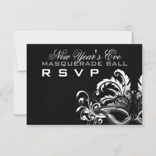 Silver/Black New Years Eve Masquerade Ball RSVP Card