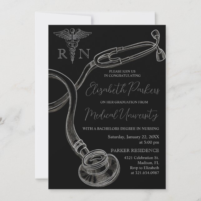 Silver Black Nursing School Graduation Party Invitation (Front)