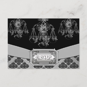 Silver & Black Ornate Chandelier Wedding RSVP Card