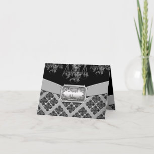 Silver & Black Ornate Chandelier Wedding Thank You Card