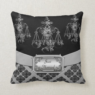 Silver & Black Ornate Chandelier Wedding Throw Pillow