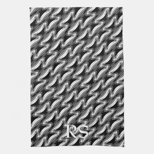Silver Black Pattern: Monogram Kitchen Decor Kitchen Towel (Vertical)