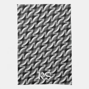 Silver Black Pattern: Monogram Kitchen Decor Towel