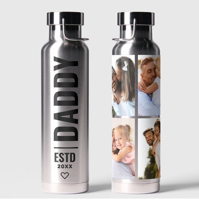 Silver Black Photo Daddy Collage Wrap Water Bottle (Creator Uploaded)