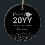 Silver & Black Photo Graduation Christmas Gift Ceramic Ornament<br><div class="desc">This modern graduation ceramic ornament features silver typography "Class of 20YY (graduation year)" and a graduation cap graphic with confetti background. You can customize the text. More colour options and custom graduation gifts are available at my shop BaraBomDesign.</div>