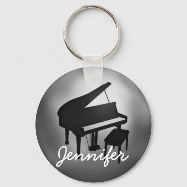 Silver Black Piano Name Monogram Student Gift Keychain (Front)