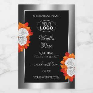 Silver Black Product Label Orange White Roses Logo