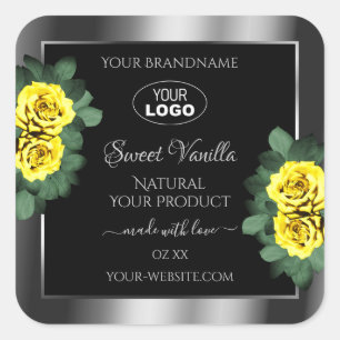 Silver Black Product Labels Yellow Roses with Logo