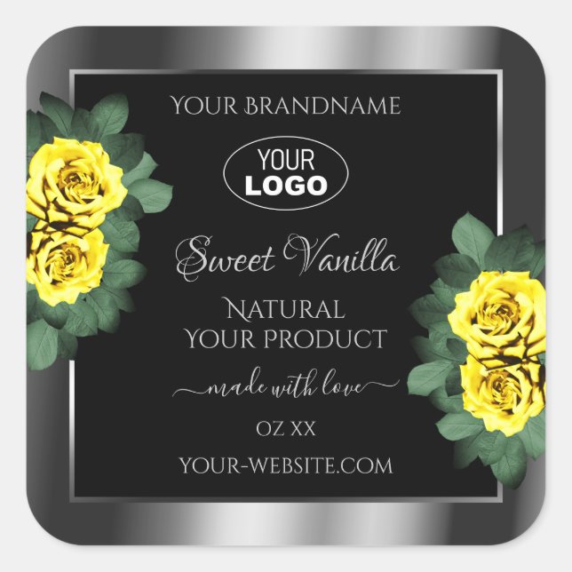 Silver Black Product Labels Yellow Roses with Logo (Front)
